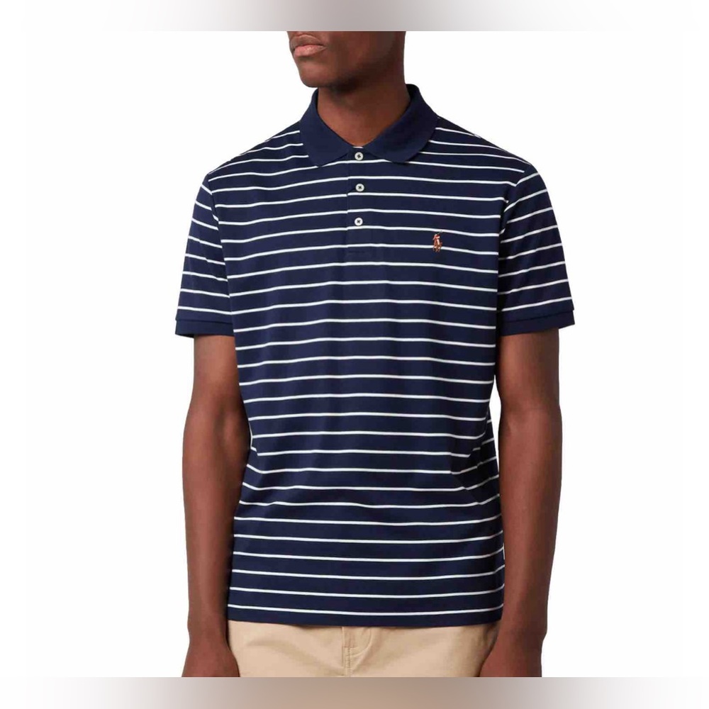 NWT POLO RALPH LAUREN CLASSIC FIT Stripe RFIND NAVY Polo Shirt 100% Cotton‎ XXL